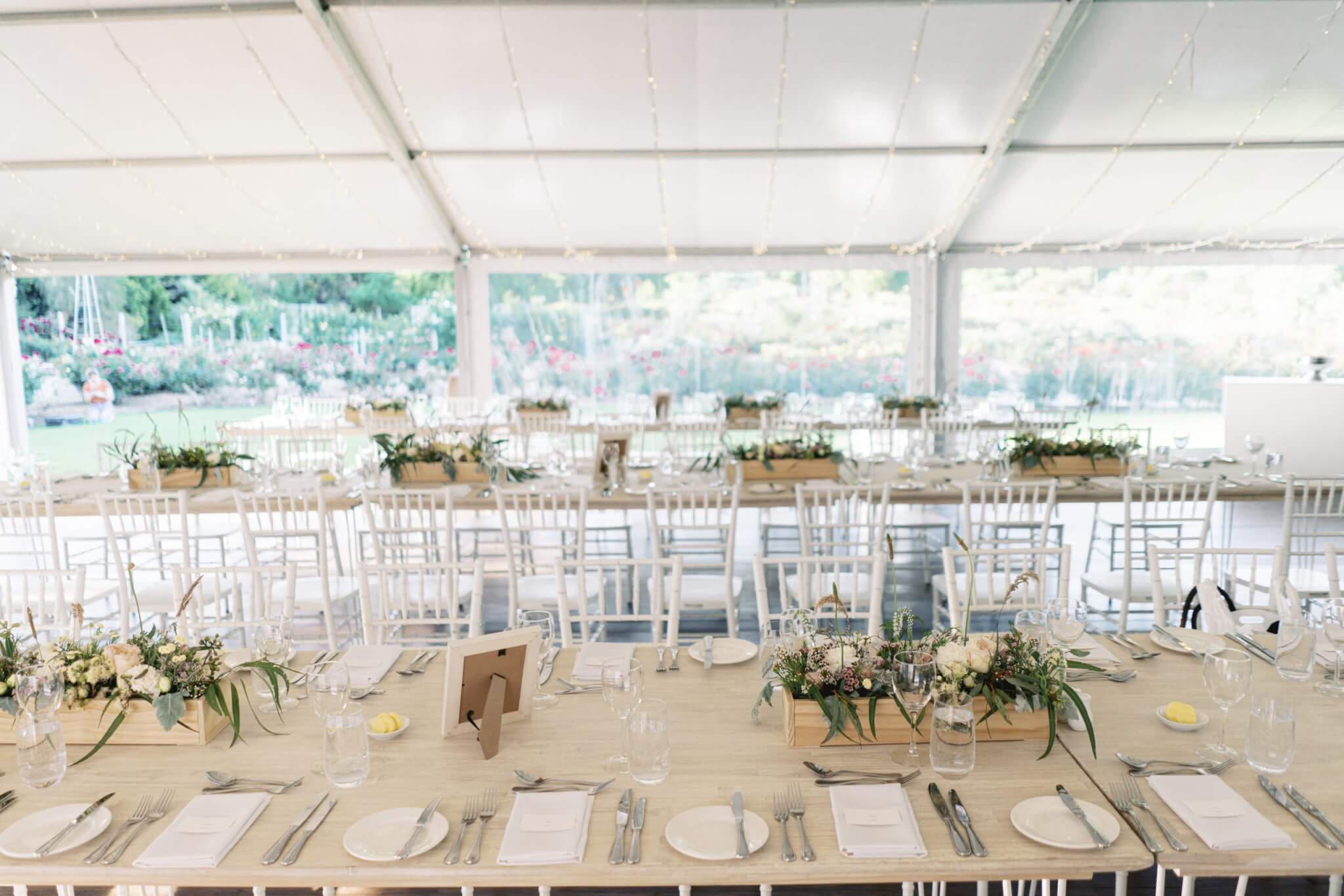 Marquee wedding at rose pavilion table